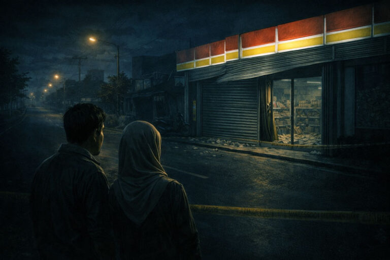 Jejak Pagi di Pintu Rusak Alfamart Ketapang