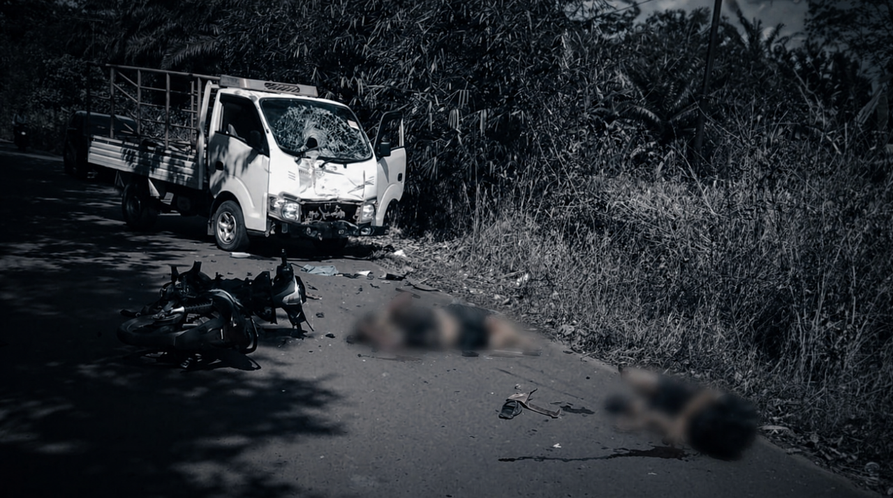 Darah di Gerbang Desa Kandan, Pengendara Motor Kritis Usai Adu Banteng dengan Pikap, Sopir Tak Terlihat di TKP
