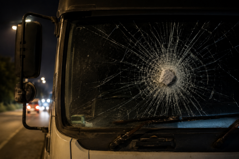 Aksi Teror Jalanan: Truk CPO Dilempar Batu di Jalur Trans Kalimantan , Kaca Pecah Berantakan