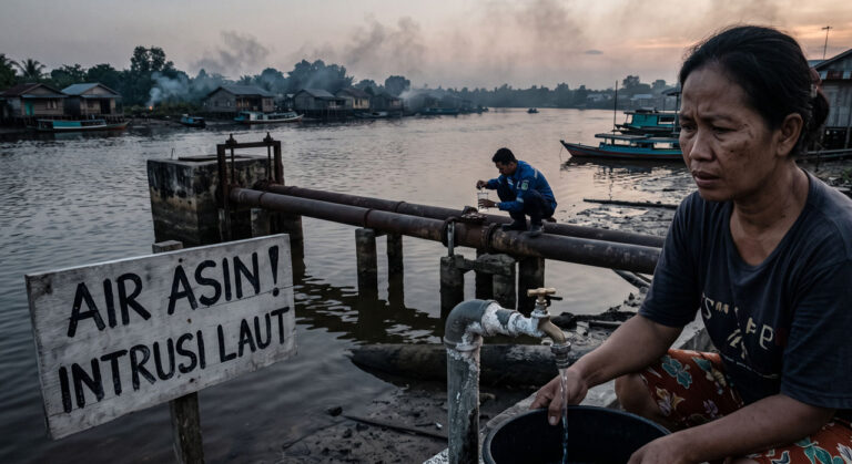 Air Laut Merangsek ke Pelangsian, Keran Warga Sampit Terancam Berubah Asin