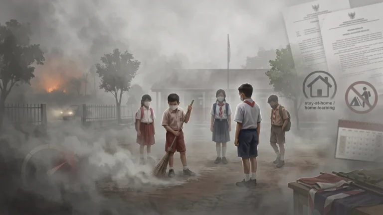 Terkepung Asap Pekat: 296 SD-SMP Kotim Tetap Tatap Muka, Siswa Disuruh Kerja Bakti