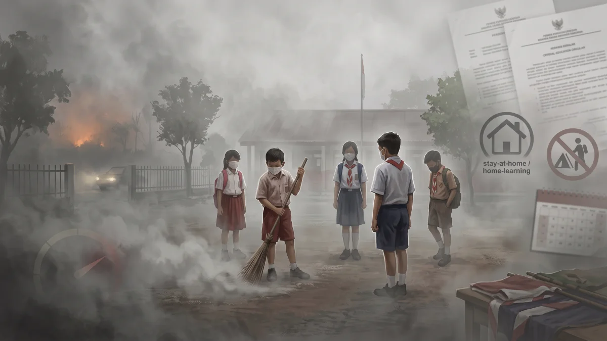 Terkepung Asap Pekat: 296 SD-SMP Kotim Tetap Tatap Muka, Siswa Disuruh Kerja Bakti