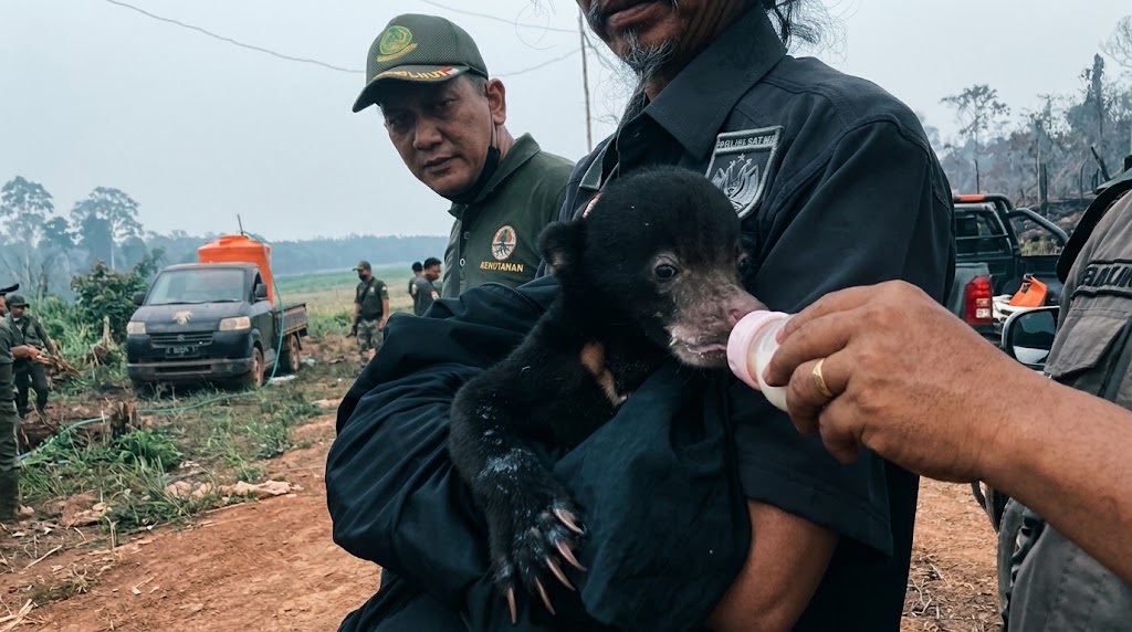 Wajah Polos Anak Beruang Madu: Ditemukan Terpisah dari Induknya di Kebun Seruyan, Diselamatkan BKSDA dan Baharkam Polri!
